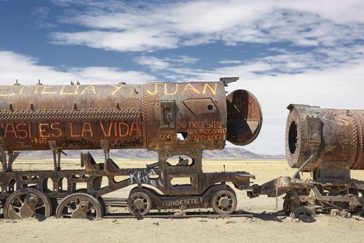 Old train in the train cemetery Cementerio de los Trenes, Uyuni, Bolivia