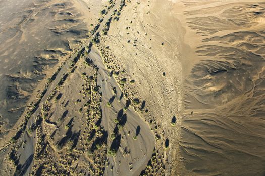 Flat of the Namib Naukluft National Park in Namibia with balloon in the sky