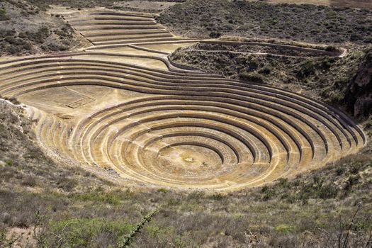 Mysterious Moray Agricultural Terraces of the Incas, Cusco Peru.