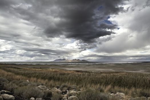 Antelope Island, State Park, Great Salt Lake in winter. USA, Utah