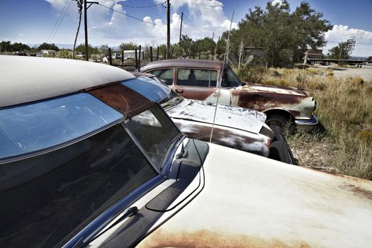 Old rusty cars in outback paddock