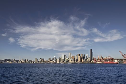 Skyline of Seattle, Washington from the harbor