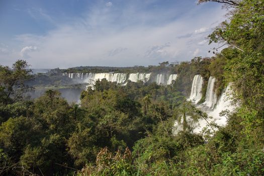 Panorama of the Iguazu Waterfalls in Foz Do Iguazu, Brazil and Argentina