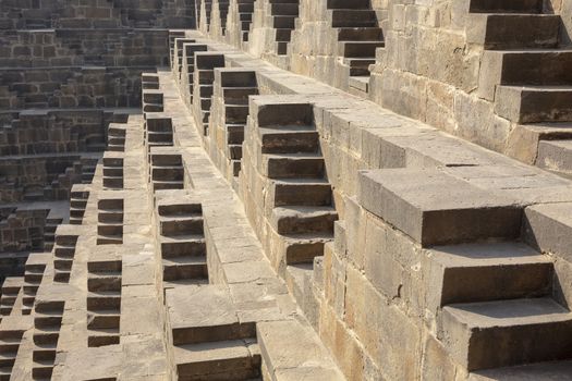 Detail of Chand Baori, Rajasthan, deepest and largest stepwells in India