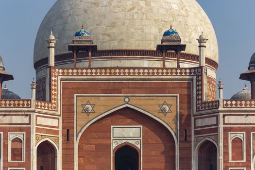 Detail of Humayun's tomb of Mughal Emperor Humayun designed by Persian architect Mirak Mirza Ghiyas in New Delhi, India