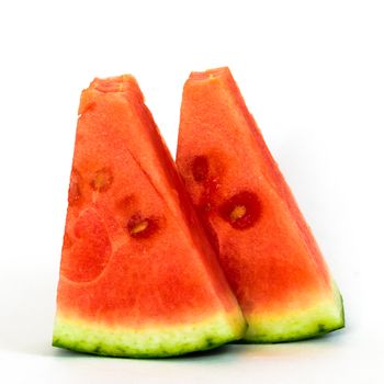 Two slice cuts of watermelon isolated on white background.