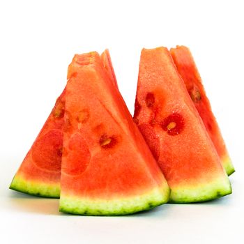 Bunch of small slice cuts of watermelon isolated on white background.