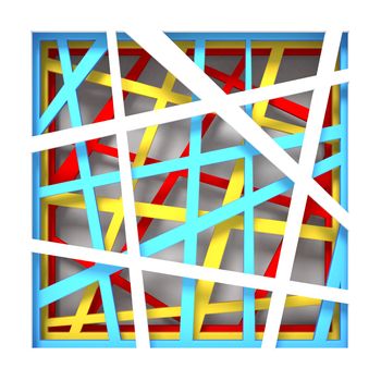 Colorful paper cut out square 3D render illustration isolated on white background