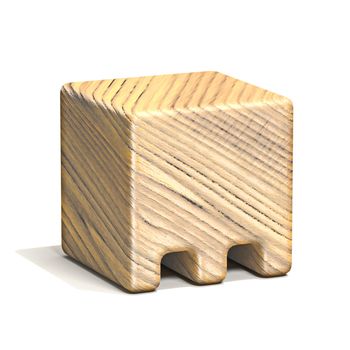 Solid wooden cube font Letter M 3D render illustration isolated on white background