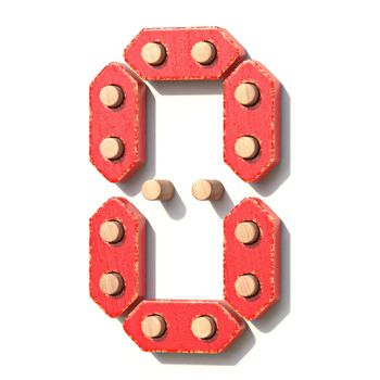 Wooden toy red digital number 0 ZERO 3D render illustration isolated on white background