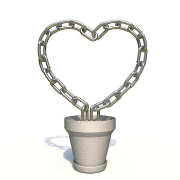 Succulent plant heart shaped made of metal chain 3D render illustration isolated on white background