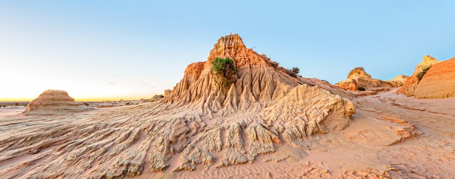 Eroded desert landforms  scenic panorama in outback Australia
