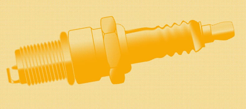 An auto sparl plug in abstract yellow halftone on a yellow background