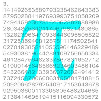 Pi to several hundred decimal places set on a background with a Pi symbol.
