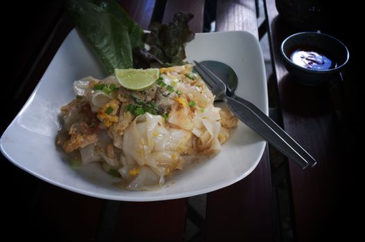 Stir Fried Rice Noodle with Chicken and Pickled squid or Kuaitiao khua kai  Recipe The smell of the pan burns a little bit, deliciously pleasing