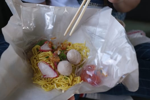 Red pork noodles at Ban Pin Railway Station