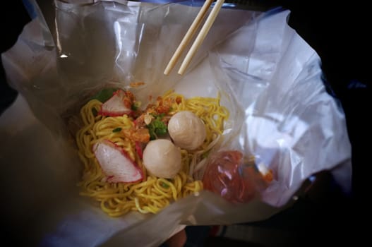 Red pork noodles at Ban Pin Railway Station