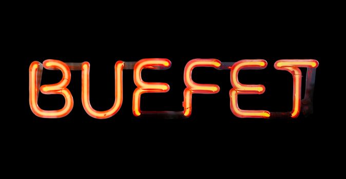 An Isolated Neon Sign For A Restaurant Buffet On A Black Background