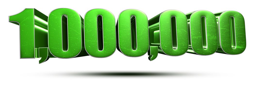 1 million numbers green 3d rendering on white background.(with Clipping Path).