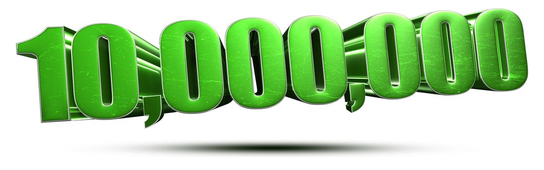 10 million numbers green 3d rendering on white background.(with Clipping Path).