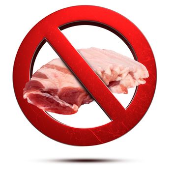 Prohibition of eating pork 3d rendering on white background.(with Clipping Path).