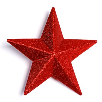 Red glitter star shaped christmas decoration isolated on white background
