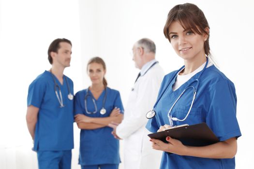Team of professional doctors isolated on white background