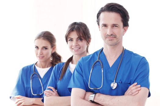 Team of professional doctors isolated on white background