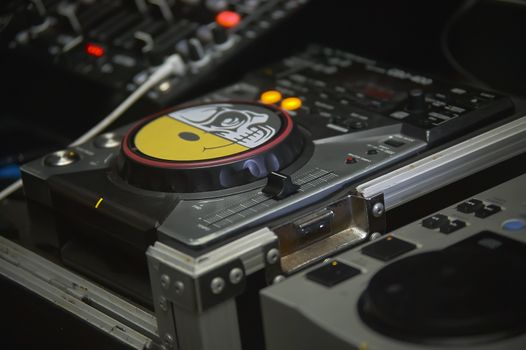 Detail of a dj console, used to mix live music.