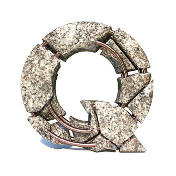 Concrete fracture font Letter Q 3D render illustration isolated on white background