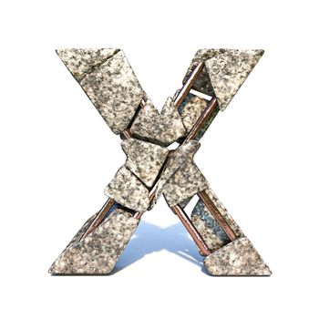Concrete fracture font Letter X 3D render illustration isolated on white background