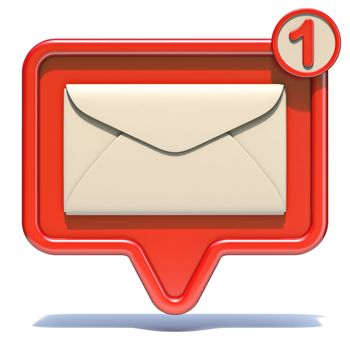 Notification icon with envelope and number one 3D render illustration isolated on white background