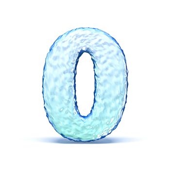 Ice crystal font Number 0 ZERO 3D render illustration isolated on white background