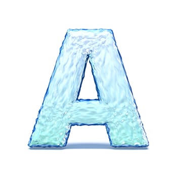 Ice crystal font letter A 3D render illustration isolated on white background