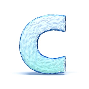 Ice crystal font letter C 3D render illustration isolated on white background