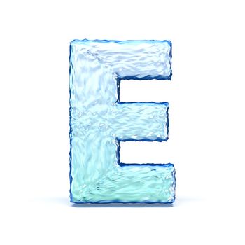 Ice crystal font letter E 3D render illustration isolated on white background