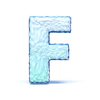 Ice crystal font letter F 3D render illustration isolated on white background