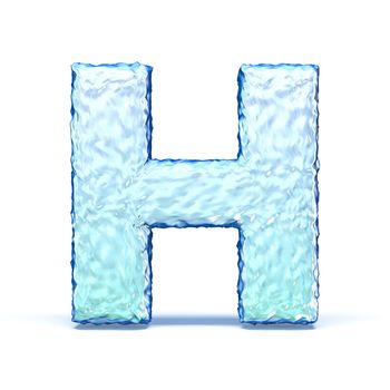 Ice crystal font letter H 3D render illustration isolated on white background