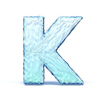 Ice crystal font letter K 3D render illustration isolated on white background