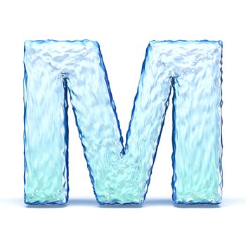Ice crystal font letter M 3D render illustration isolated on white background
