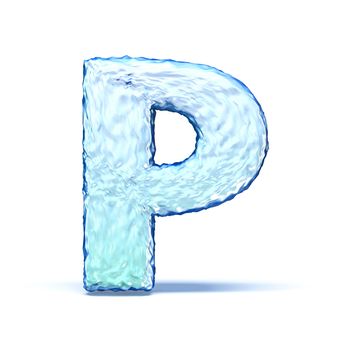 Ice crystal font letter P 3D render illustration isolated on white background