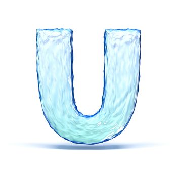 Ice crystal font letter U 3D render illustration isolated on white background