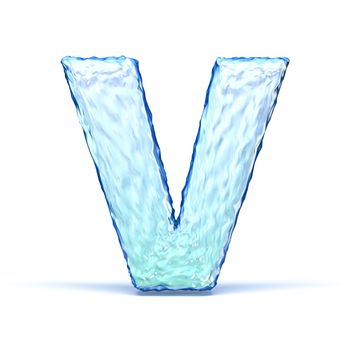 Ice crystal font letter V 3D render illustration isolated on white background