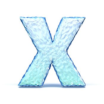 Ice crystal font letter X 3D render illustration isolated on white background