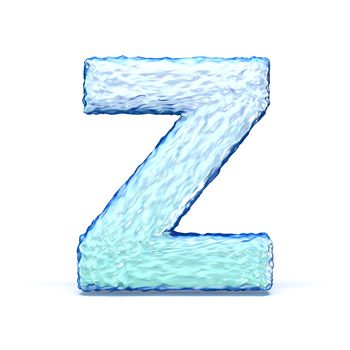 Ice crystal font letter Z 3D render illustration isolated on white background