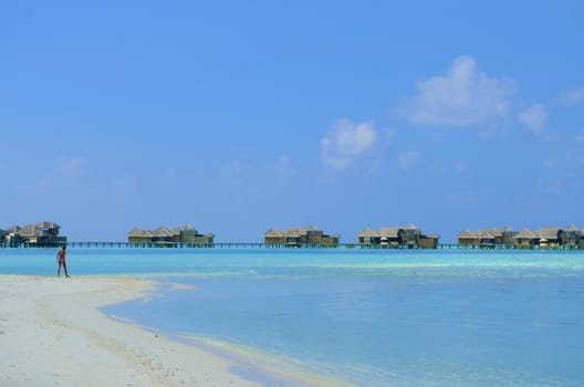 Luxury resort with water bungalows in Maldives