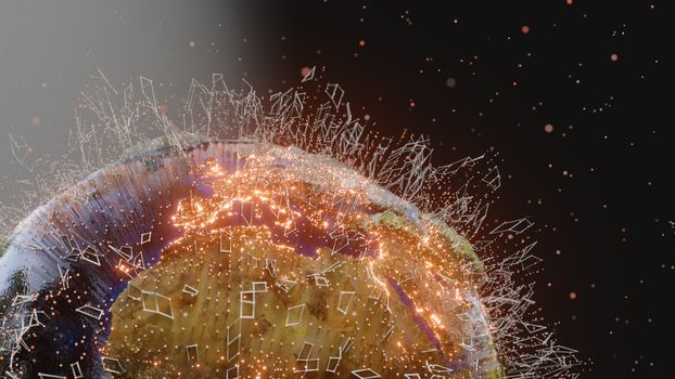 Connection lines and dots around Earth globe, Futuristic technology background. 3D illustration. Elements of this image furnished by NASA