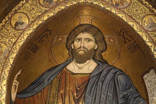 Monreale, Italy - 3 July 2016: The Christ Pantocrator in the Cathedral of Monreale