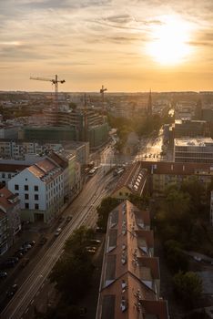 Szczecin cityscape with beautiful sunset, Poland, Europe