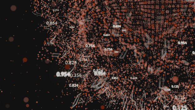 Abstract network of lines and random numbers. Business data. 3D illustration